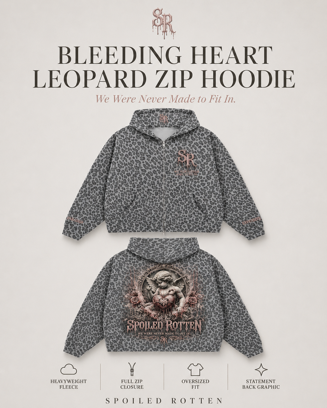 Bleeding Heart Leopard Zip Hoodie