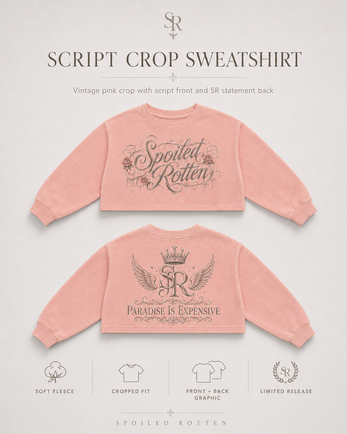 Vintage Pink Script Crop Sweatshirt