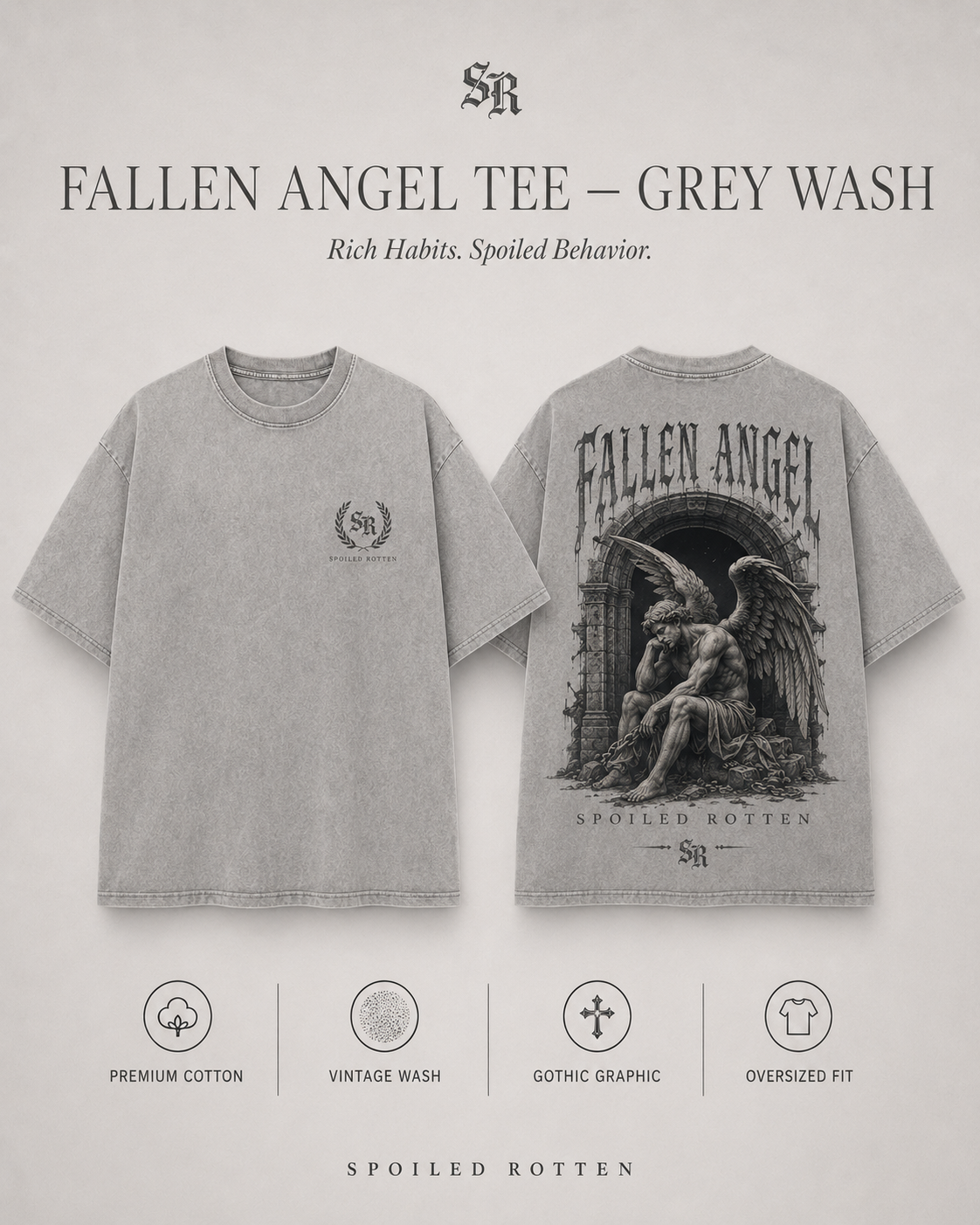 Fallen Angel Tee — Grey Wash